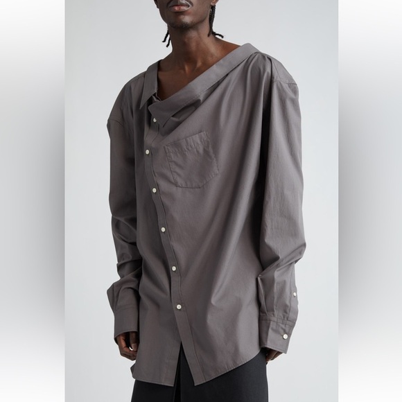 NWT TAKAHIROMIYASHITA TheSoloist. Asymmetric One-Shoulder Button Front Shirt - Picture 2 of 10